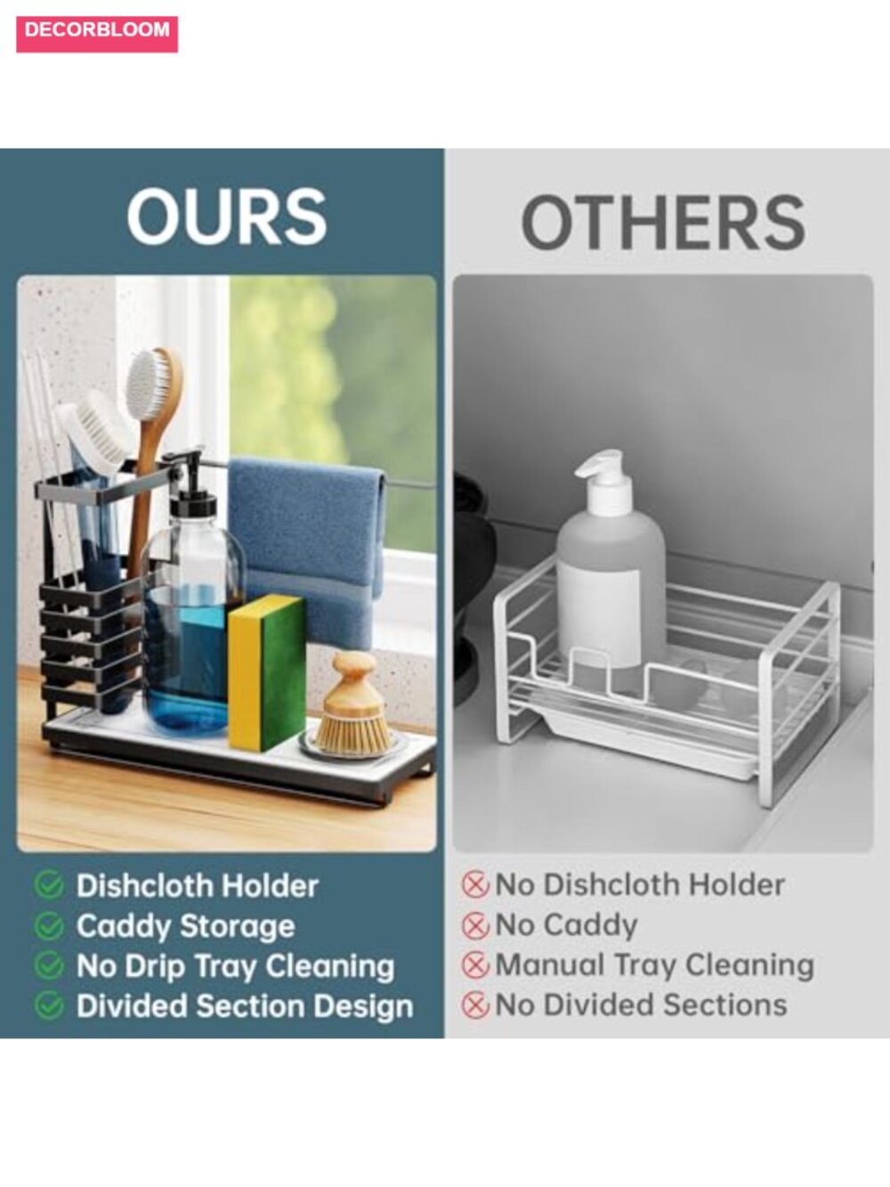 Stainless Steel Kitchen Sink Caddy with Diatomaceous Earth Base and Brush Holder - Picture 3 of 6